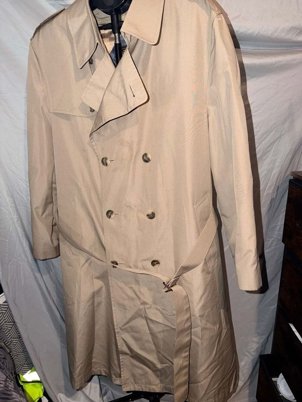 Vintage Hart Schaffner Marx Trench Coat Beige Double Breasted 46R